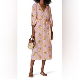 Madewell linen-blend ruffle-cuff wrap dress in the "Dutch Dandelions" print XXS